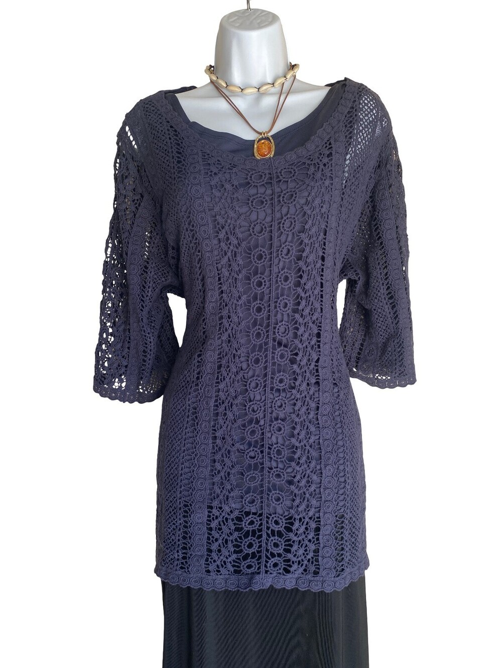 Y2K cj banks Plus 2X Navy Lace Tunic Blouse Whimsigoth Goth Dark Romance Boho